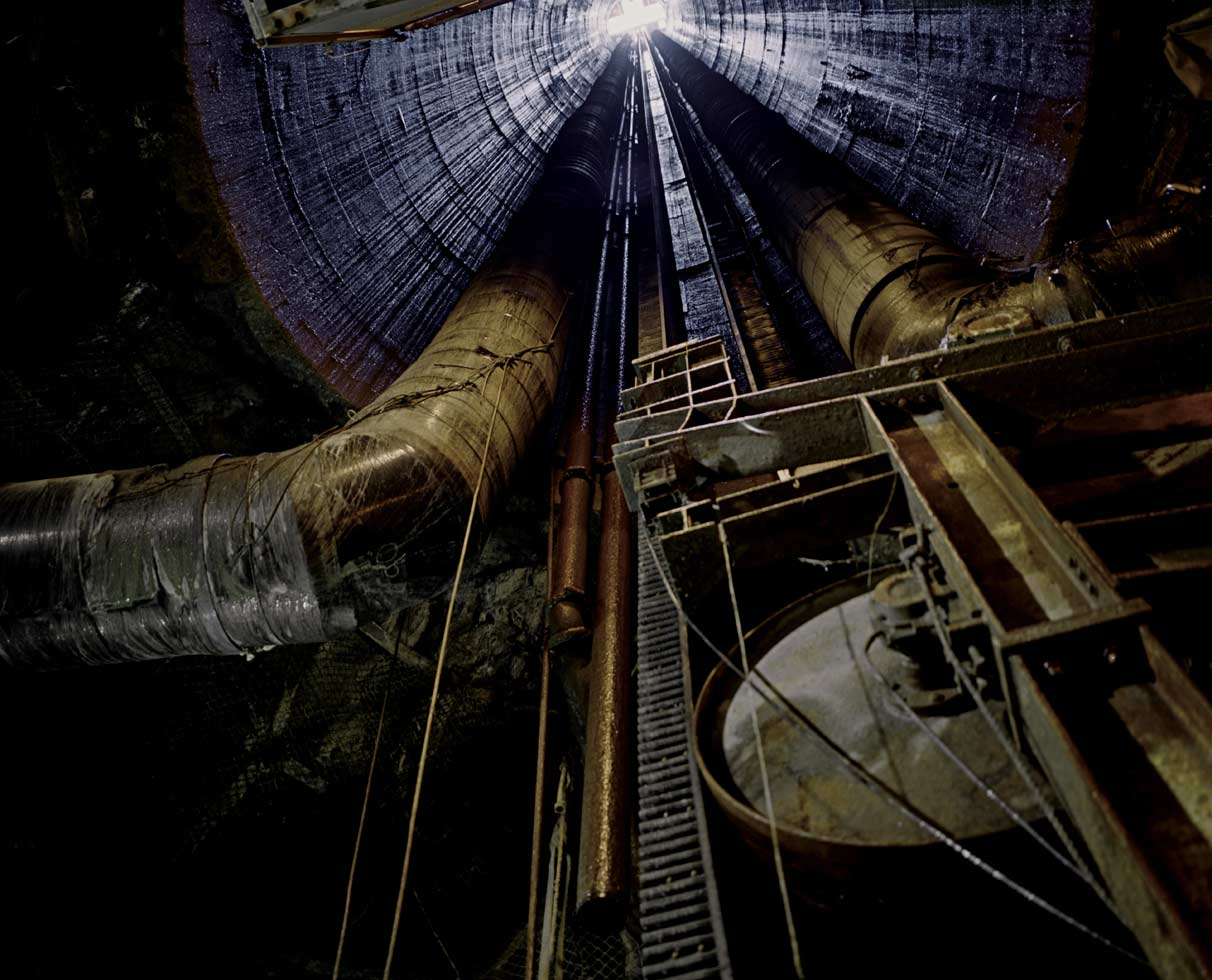 Looking up shaft, 800 ft underground, 2006
