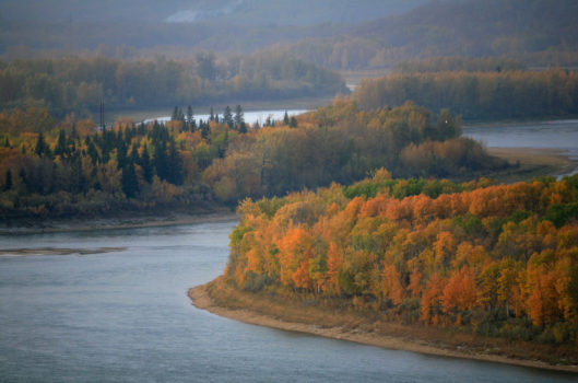 Peace River during a misty morning in northern Alberta, Canada, 2009