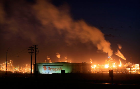 Night view of Syncrude's upgrader plant north of Fort McMurray, Alberta, 2009