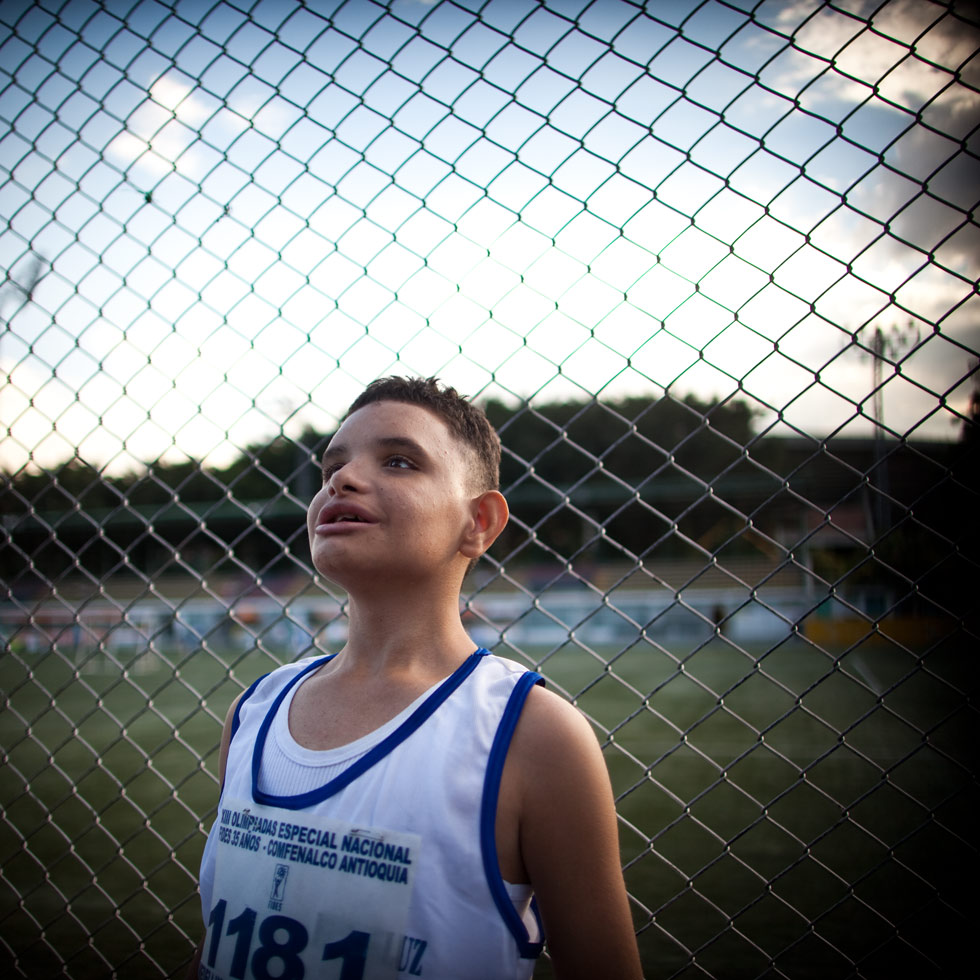 Athlete waiting to be called for his race, FIDES Special Olympics, Medellín, Colombia