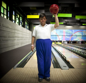 Athlete before bowling, FIDES Special Olympics, Medellín, Colombia