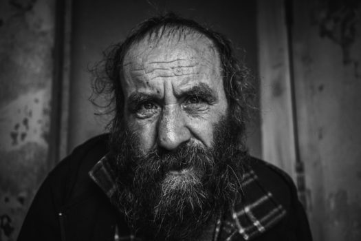 Homeless man and Bosnian war veteran, in Mostar.

Bosnia and Herzogovina.