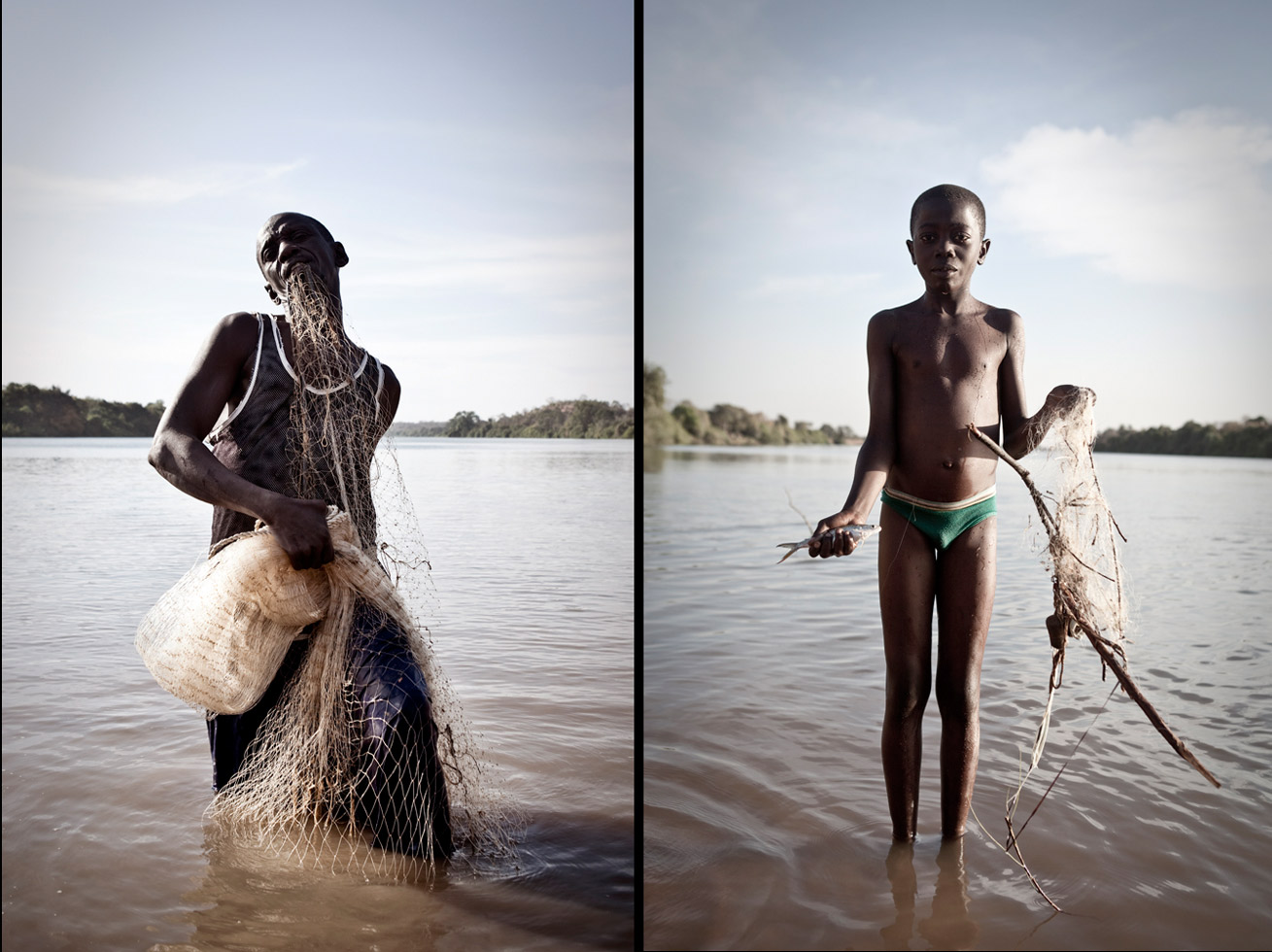 L: Alkalo of Karantaba preparing his fishing net.

R: A young boy at Karantaba.