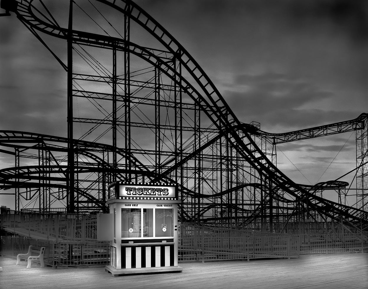 Casino Pier, the 'Jet Star,' 2009.
One of several stunning images of the Jersey Shore from Michael Massaia's series 'Afterlife,' in which he makes long exposures at night when "the sun is not dictating the shadows," and there's nobody around.
