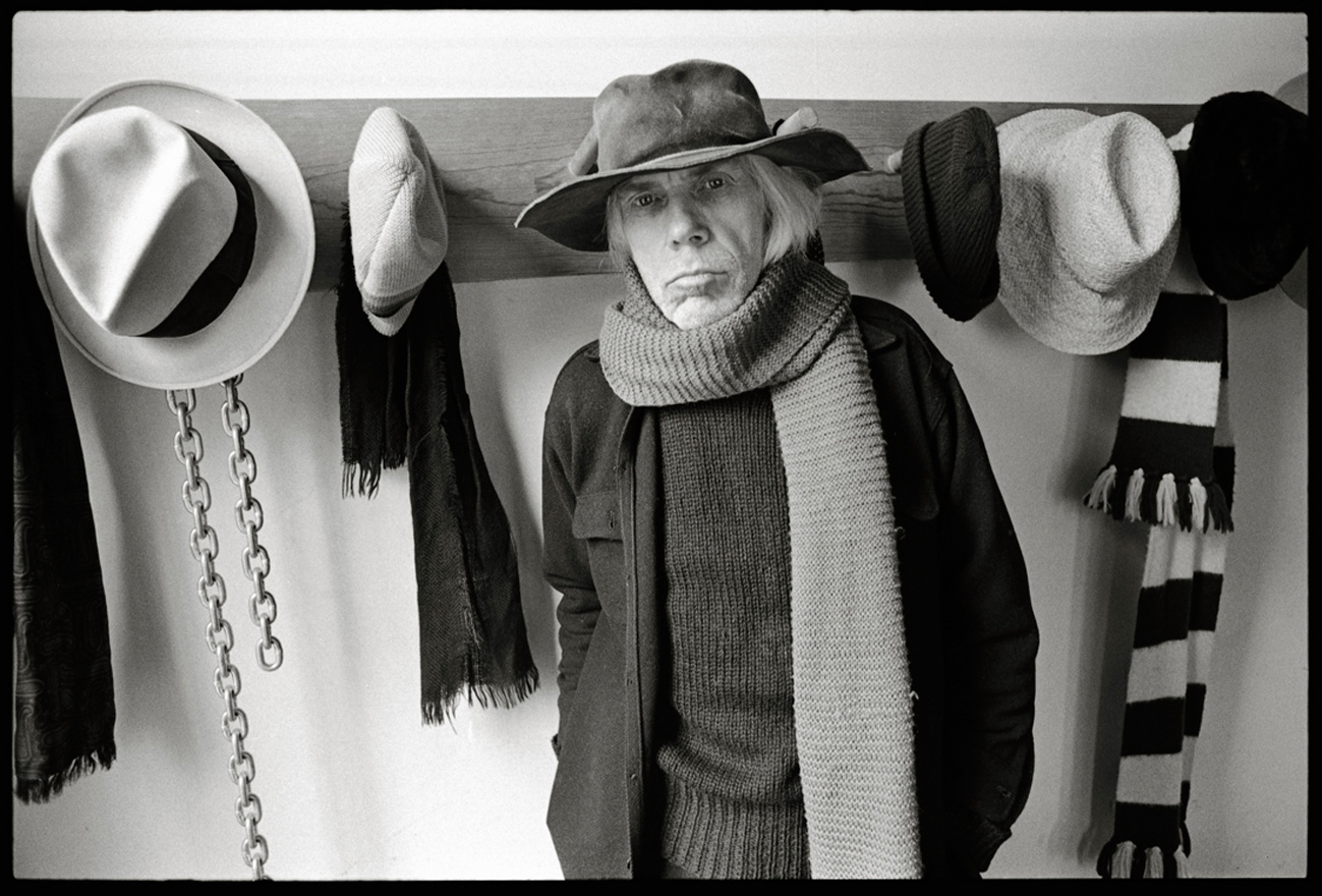 "Hats, Scarves and a Chain," March 21, 1976. One of Abe Frajndlich's portraits of Minor White, taken at White's home and workshop, 203 Park Avenue, Arlington Heights, Massachusetts, three months before he died on June 24th.