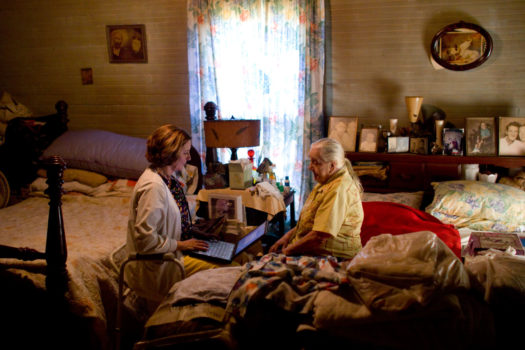Hospice nurse Brenda Basset and 97 year-old Lotte Messenger, the mother of Orlo. Both require constant care.