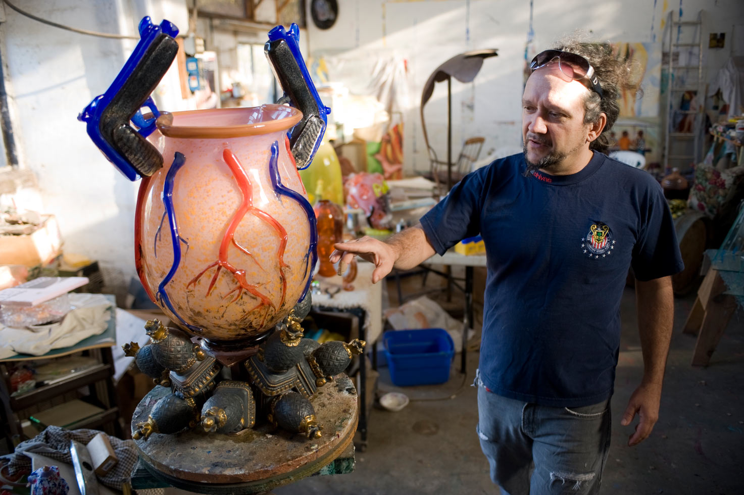 Glass-blowing artist Einar De La Torre at his studio. He works with his brother Jamez de la Torre.