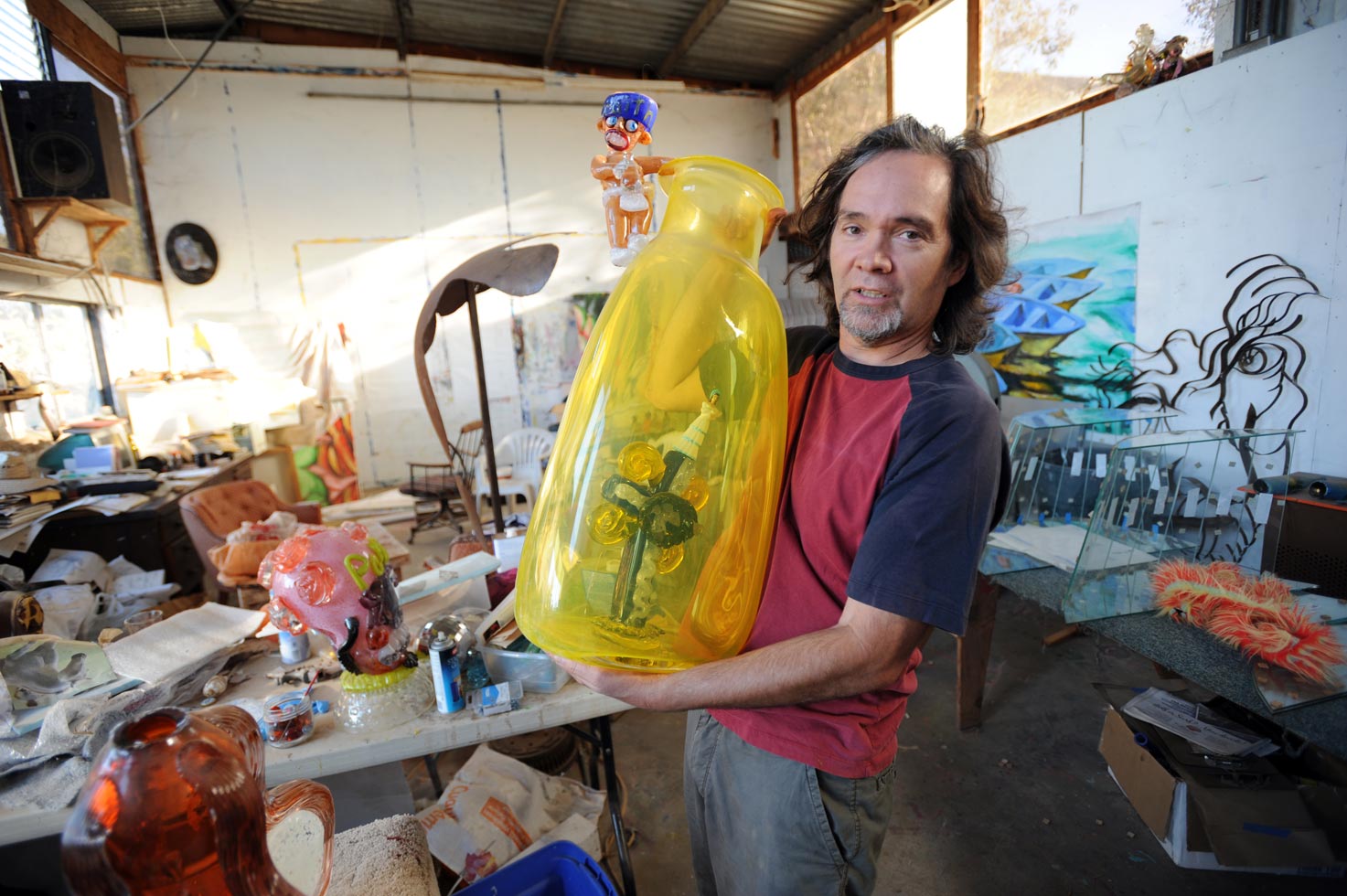Glass-blowing artist Jamez de la Torre at his studio.