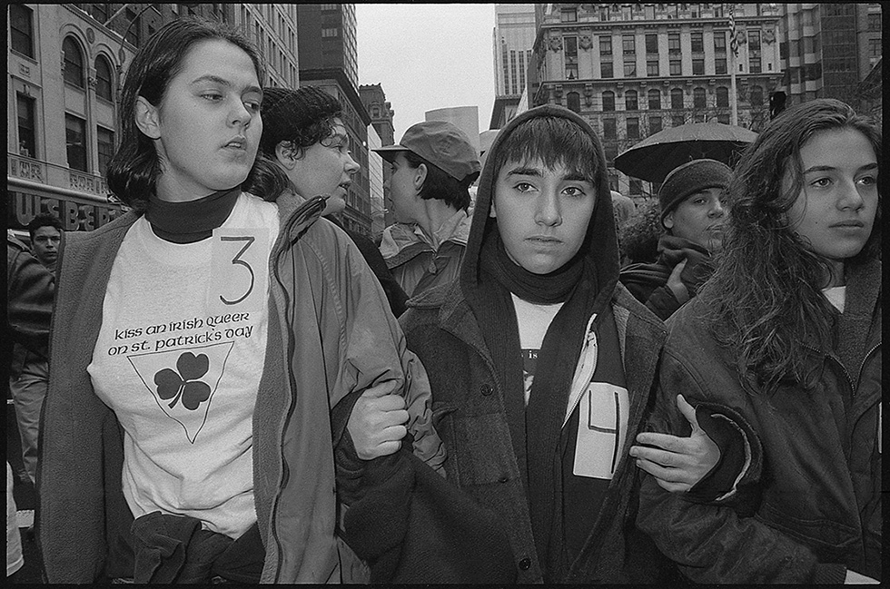The Irish Lesbian and Gay Organization (ILGO) protest against the groups’ exclusion from the New York’s St. Patrick’s Day Parade, March 17, 1993.