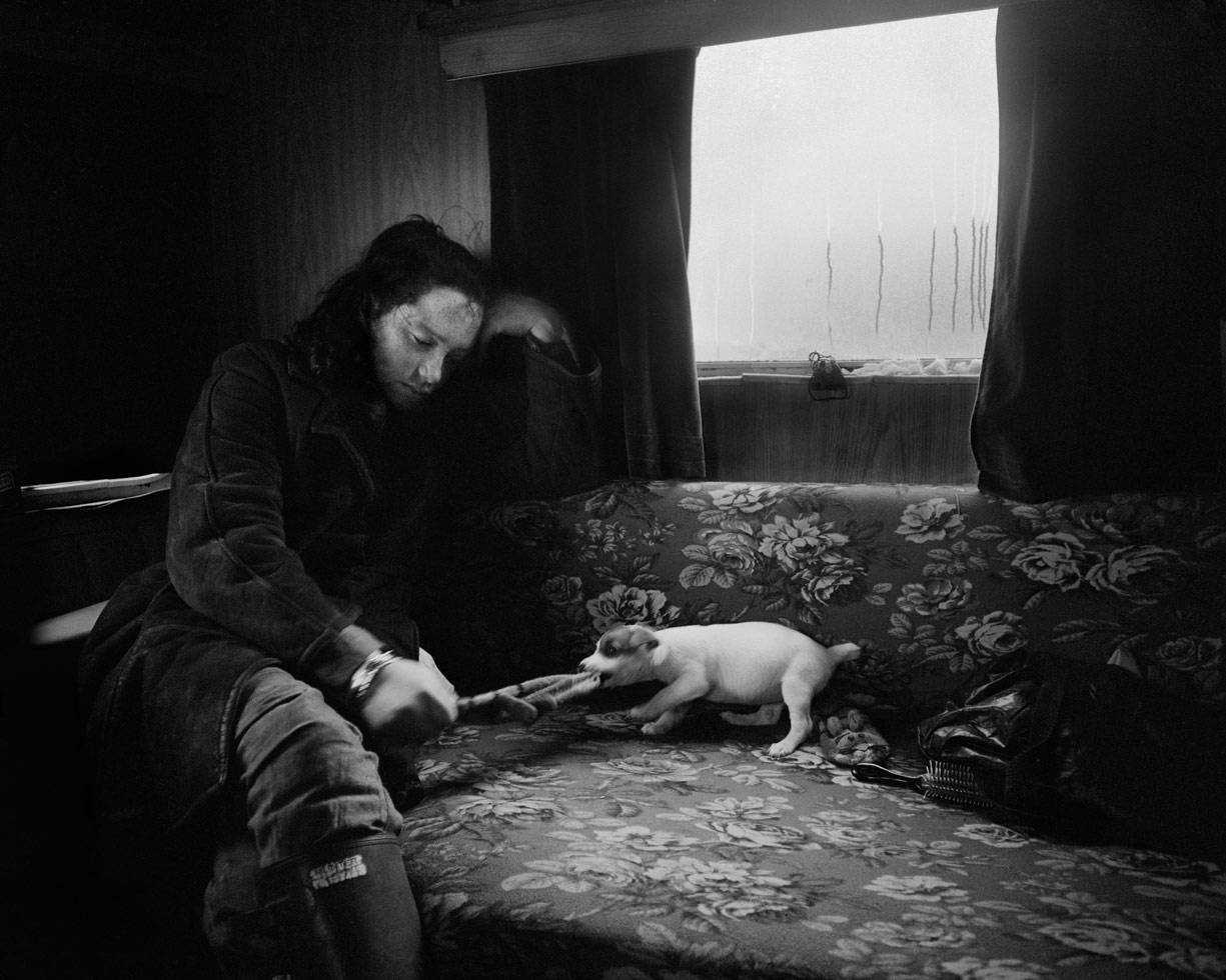 Alice and the little dog, Lynemouth, Northumberland, 1983