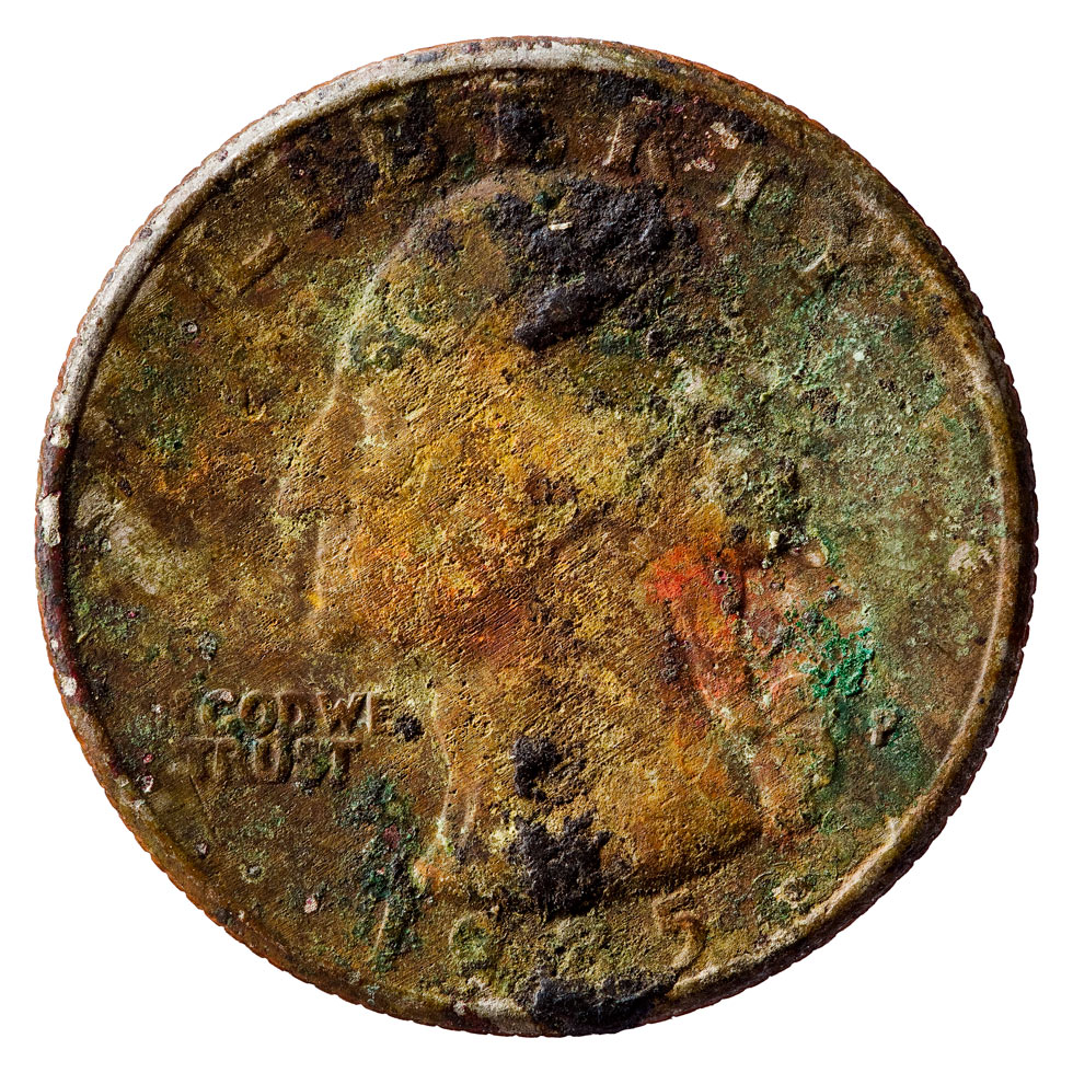 What fascinated the photographer was "the metamorphosis of these quarters from looking identical when they were minted to looking distinctly unique after they had been exposed to various harsh environments over time."