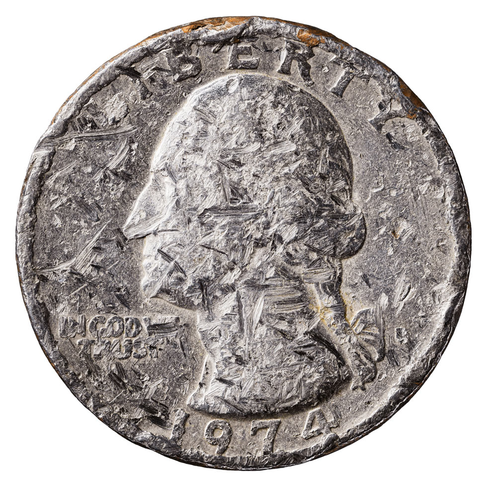 Ralf Graebner creates these graphic depictions of the American quarters he found on the streets of New York City by combining thousands of thin image slices made with a macro lens to produce a "three-dimensionally stitched image."