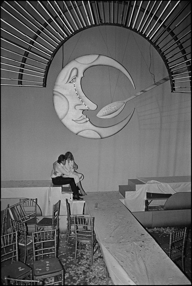 "This shot was taken at Studio 54 at closing time one night, I noticed this couple under the famous Moon and Spoon. Romance, in a blitzed-out Studio 54 kind of way."