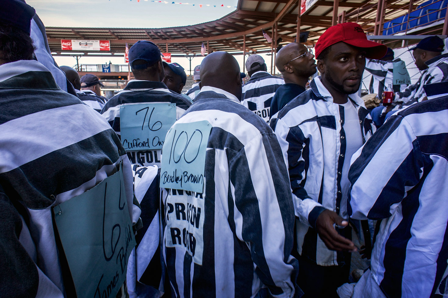 Participants were designated rodeo numbers and cordoned off in this guarded enclosure next to the bull pens.