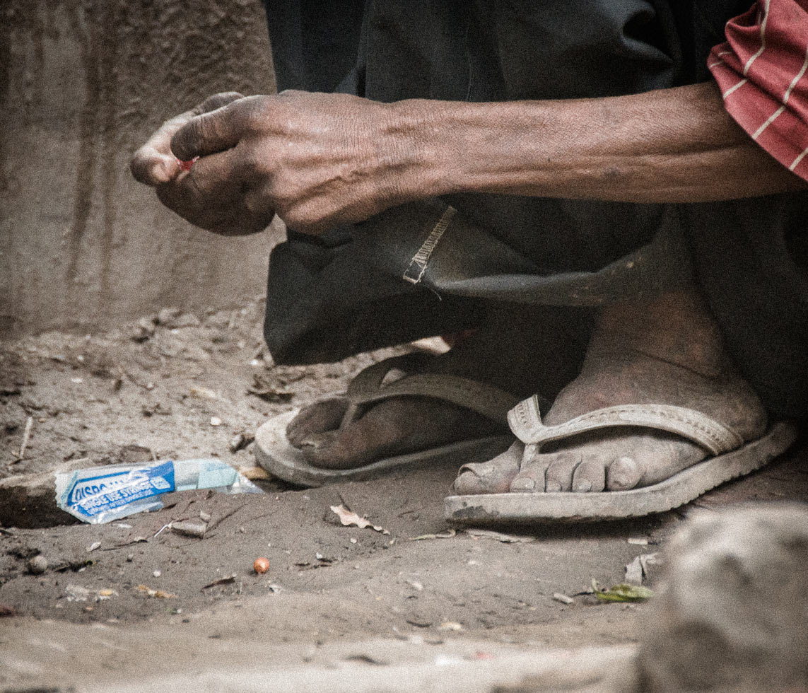 "'I have been using drugs since I was 12. It's been over 14 years now... my wife left me. I continue to live like this,' says one resident. When asked how he can afford it, he narrates with interest how begging and picking pockets are popular sources of income. 'Each packet of crack costs me about four hundred rupees ($7). It keeps me high for about two hours; I take it 2-3 times a day. I can't live without this.'"