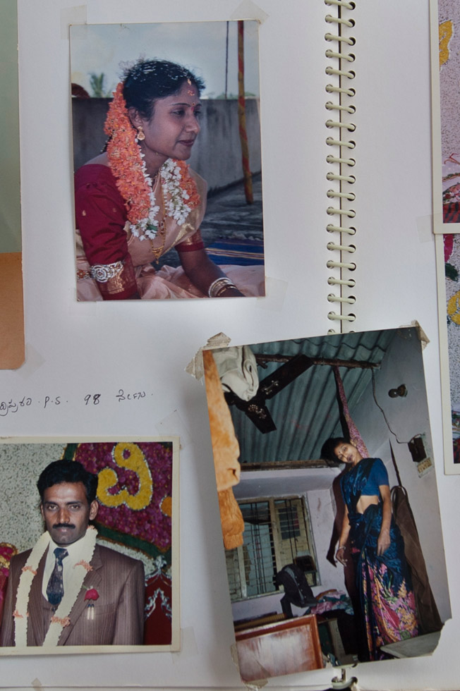 Photos were taken from the case files of Donna Fernandes, a founding member of Vimochana, an organization that has fought violence against women in Bangalore for the past 35 years. Fernandes explains that "with globalization and privatization, everything began to be seen through the prism of money and market. Marriage today has become a business transaction, a complete replacement of human values by market values."