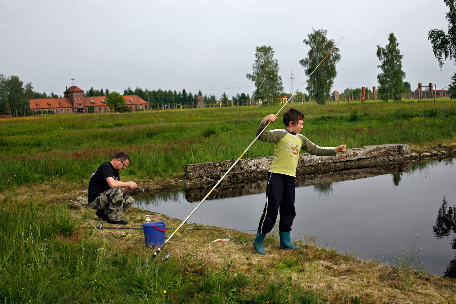 Fishing in flooded bunker, Birkenau