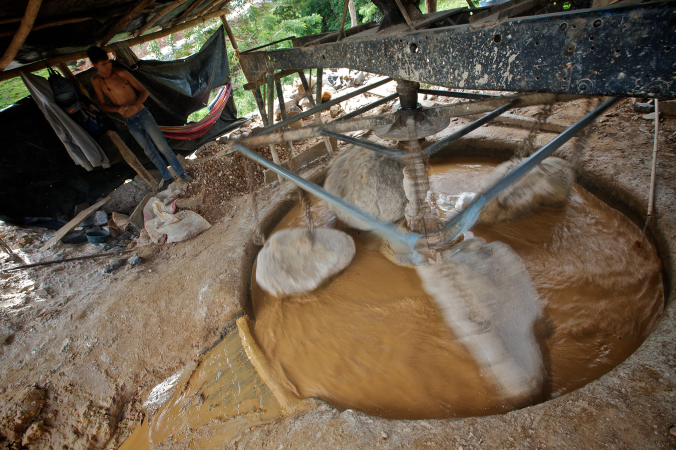 An 'arrastra' type gold mill. Arrastra means drag, as it drags rocks around to grind the ore. These mills are rented out to miners on a daily basis; there are dozens of them in the La Libertad area of Chontales.