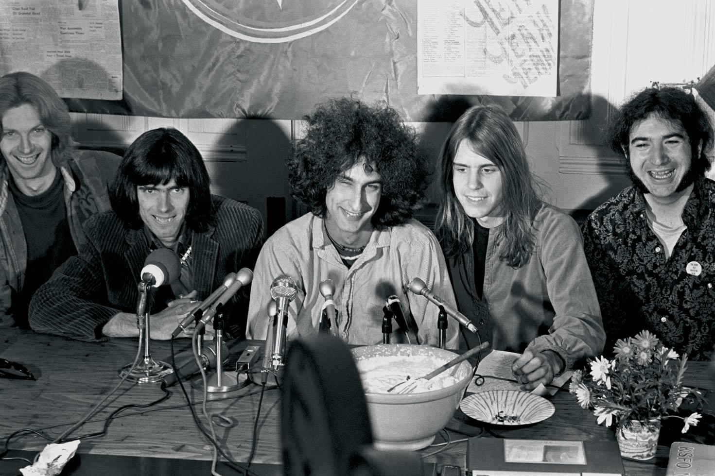 Grateful Dead press conference, San Francisco, 1967

...my first assignment for the fledgling magazine, was... the Grateful Dead, some of whom had been busted for allegedly dealing the 'killer weed' marijuana. I photographed the band posting bail and then posing on the steps of their house following a delightfully memorable press conference where the band members articulated their position vis-à-vis the arrest.