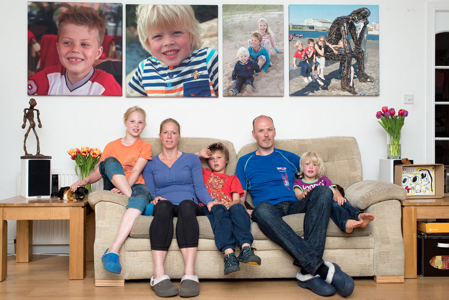 Dimitri and Esther with kids Demi, Dillen and Denzo (Aberdeen, 2014)
This Dutch family moved to Scotland 4 years ago. Dimitri is a process engineer for one of the bigger international oil corporations. When he wanted to get more experience of live operations in his job, he was offered a choice between two cities: Assen in Holland was three hours drive from his home while Aberdeen was an hour and a half long flight. Dimitri and Esther aren’t planning to stay in Scotland permanently; they would like to move to other country and not back to Holland. One of the biggest advantages of being in Scotland for them is to enjoy the great outdoor life and having a chance to send their kids to an international school. 