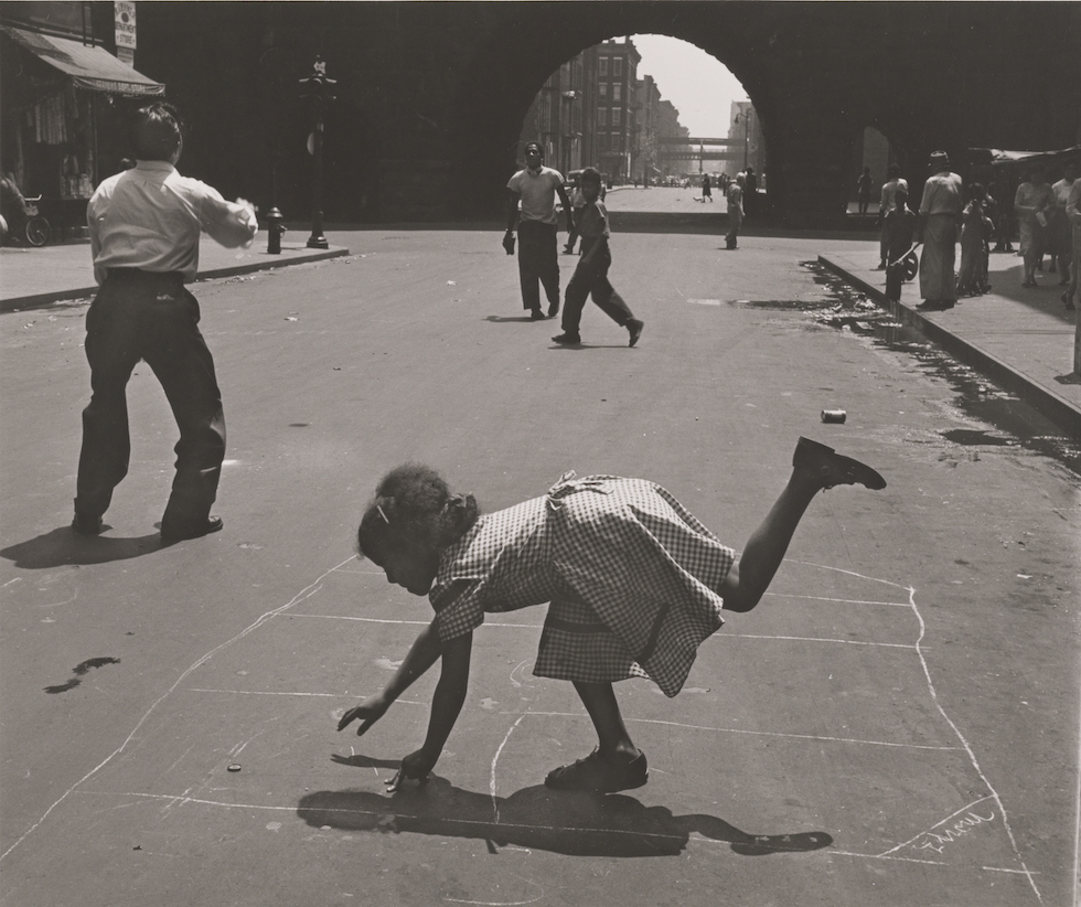 Walter Rosenblum  
"Hopscotch, 105th Street, New York, 1952" (printed later)

Gelatin silver print. Museum of the City of New York. Gift of the Rosenblum Family.