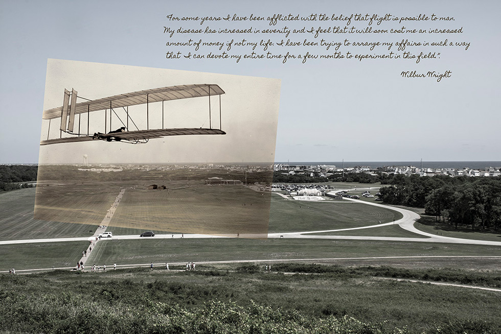 View From The Top Of Big Kill Devil Hill

Octave Chanute was an American civil engineer and aviation pioneer. He provided the Wright Brothers with advice and helped them to publicize their flying experiments. Wilbur Wright read Chanute’s book, "Progress in Flying Machines," and wrote to him. Chanute quickly saw the genius of the two brothers. Chanute sent his assistants to North Carolina to work with the Wrights in 1902. The brothers were making 600-foot flights in their fully controllable glider. The airplane was finally ready for an engine. By the following year, they took off and flew under power.